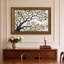 Tableau mural sur toile représentant un arbre de style vitrail aux feuilles turquoise et orange.-405062089