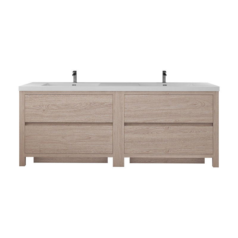 Maribell 83.5'' Double Bathroom Vanity with Acrylic Top, Pink Wood