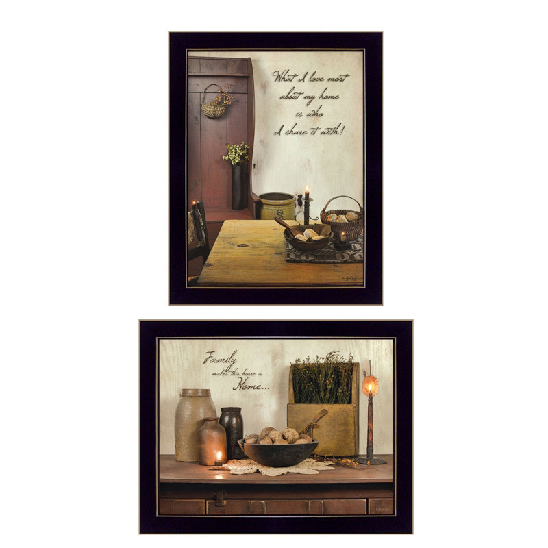 «Home and Family Collection», vignette 2 pièces par Susan Boyer, reproduction d'art encadrée, affiche prête à accrocher, cadre noir