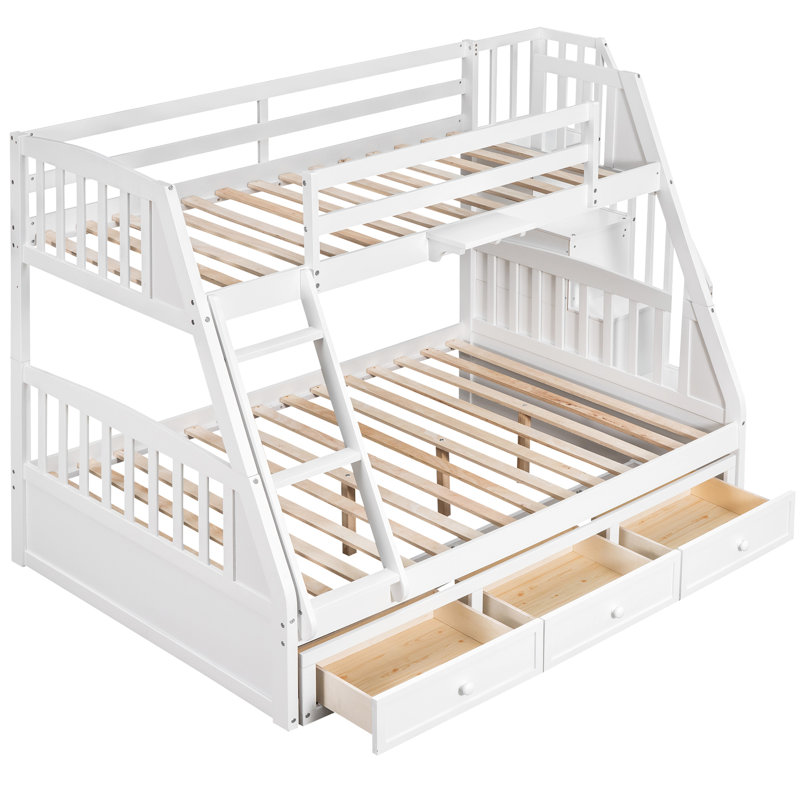 Lit superposé simple avec rangement, blanc - option de chambre à coucher élégante et pratique en blanc. Bois massif. Maximisez l’économie d’espace. Polyvalent, peut être séparé. Barrière de sécurité Safe. Aucun sommier requis