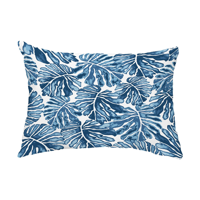 Floral Outdoor Reversible Throw Pillow, Blue