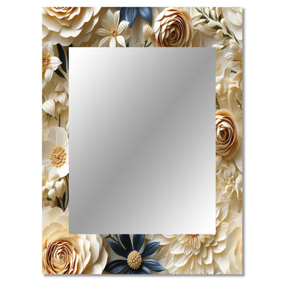 Jackson Cream Lace Botanics - Floral Unique Mirror, Cottage Large Wall Mirror, Printed Metal Art