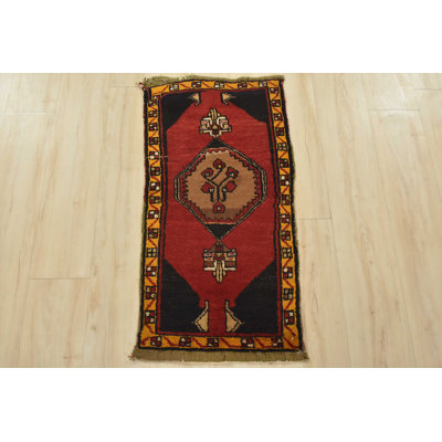 Vintage Tribal Rug 1'8'' X 3'3'' Red Wool Hand-Knotted Oriental Carpet