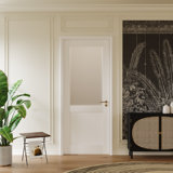 Pantry Door Frosted Half Glass and Manufacture Wood White Standard Door