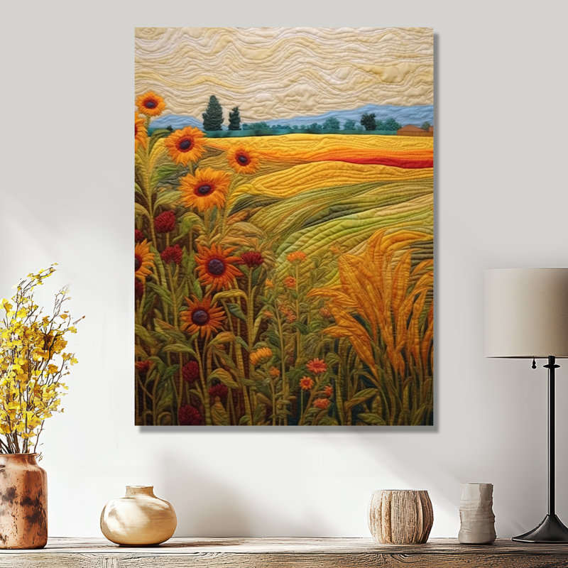Tournesols près du pré vert - prairie, art mural, Métal métal, H 40 po x l 30 po x P 1,5 po