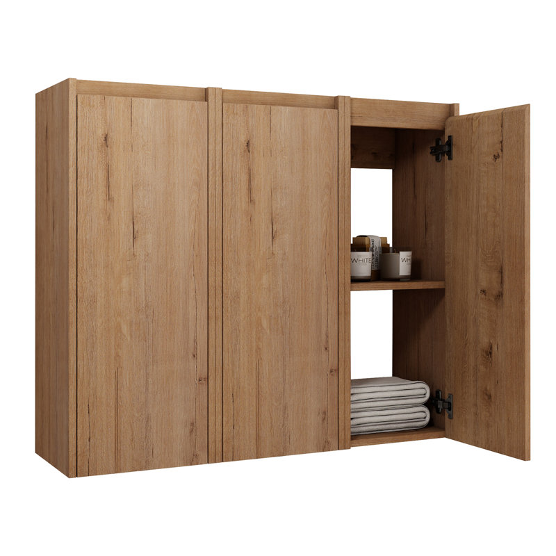 12" Wall Mounted Bathroom Side Cabinet, 3 Soft Close Doors, Modern And Practical Storage Unit, Mounted, Made Of Quality Plywood