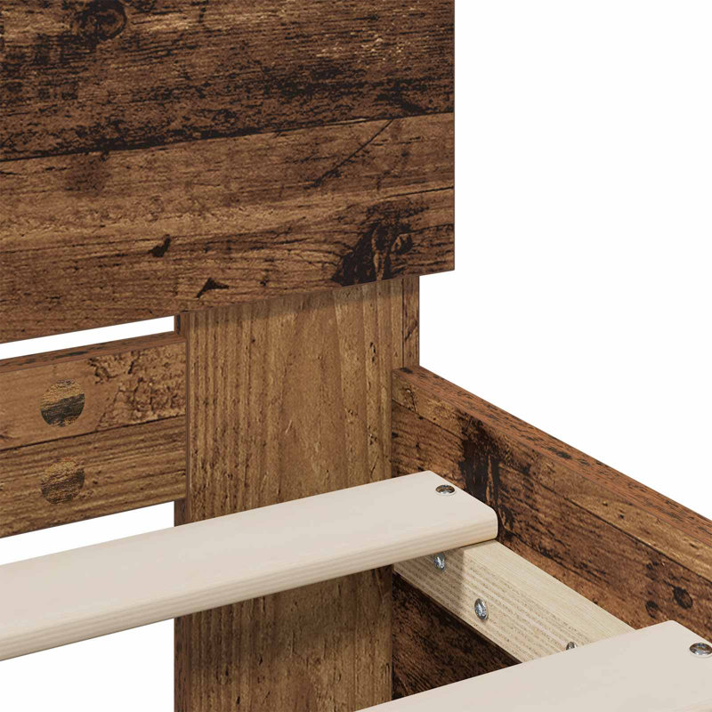 Bed Frame with Headboard Bedroom Bed Base Mattress Foundation Bedstead, European Kingsize (160 x 200 cm), Old Wood