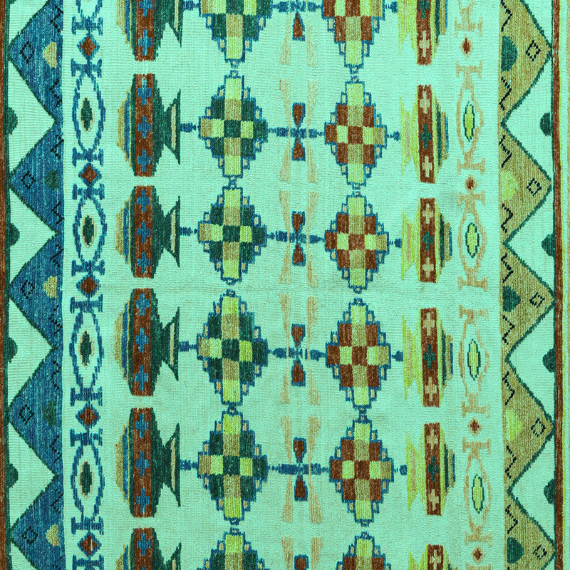 Tapis turquoise lavable à la machine Abstract 5357, Carré 8 pi