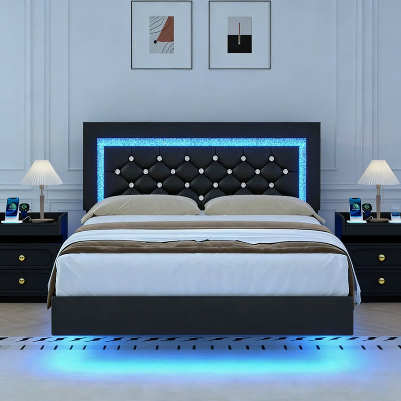 Ensemble de chambre à coucher 3 pièces Smart RVB, Noir, Grand lit