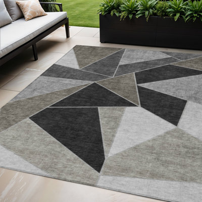 Tapis extérieur lavable géométrique 5 pi x 8 pi gris anthracite