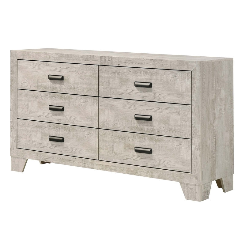 Commode 6 tiroirs transitionnelle avec quincaillerie en métal pour les chambres modernes et classiques, rangement spacieux et design élégant