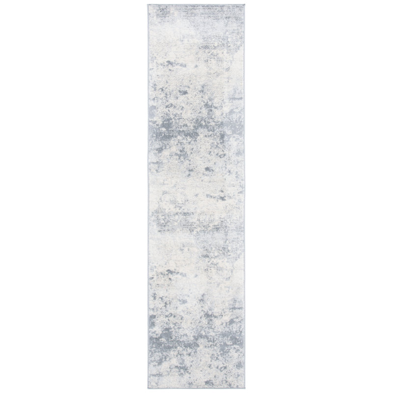 Tapis abstrait gris clair / bleu N'Keal, Tapis de couloir 2 pi x 8 pi, Grey/Ivory