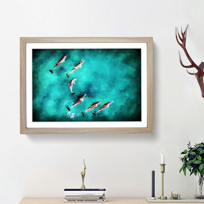 Sunlight upon the Dolphins in Abstract - Framed Print, 48cm H x 65cm W x 2cm D, Oak Framed