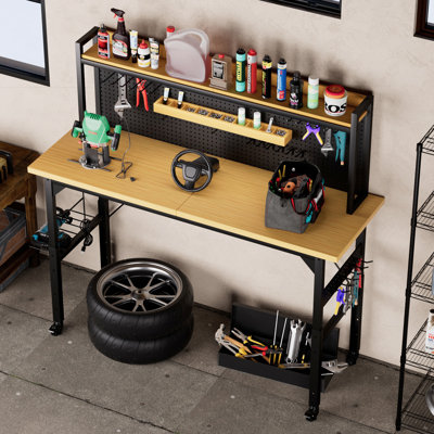 71'' Workbench With , Wheels, Ac/ Outlet - 2000 Lb Capacity, Adjustable For Garage Home Office Workshop