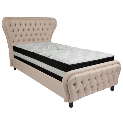 Lit plateforme tapissier avec matelas Tamia