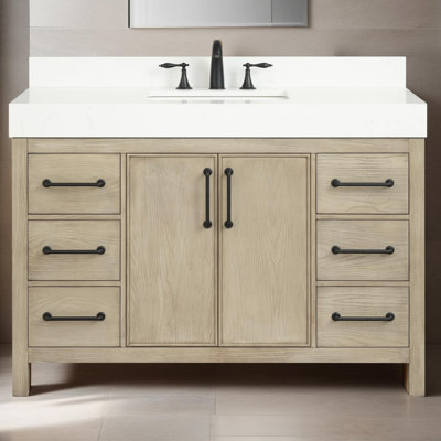 Lavanti Valvet 48 Inch Bathroom Vanity with Sink – 100% Premium Solid Wood, Stylish Firwood Grey Vanity Bathroom with Storage Cabinet – Modern Bathroom Vanities with Single Vanity Sink & 4" Quartz Countertop