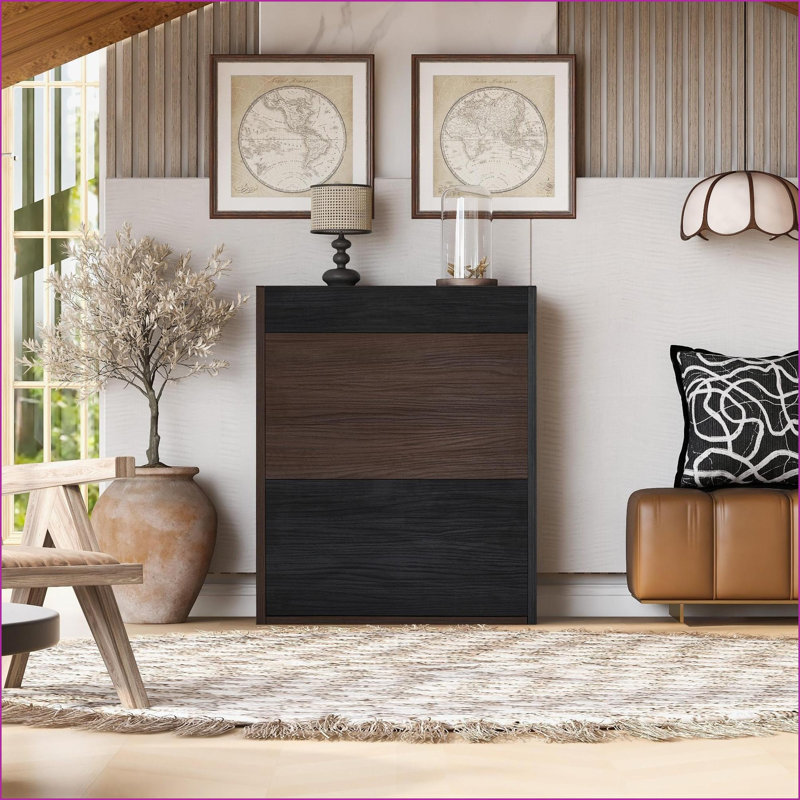 Cabinets, Modern Extendable Rotating Storage Cabinet with Drawer, 32.5''-58.8''W Black &amp; Walnut Brown | Engineered Wood MDF, Hallways