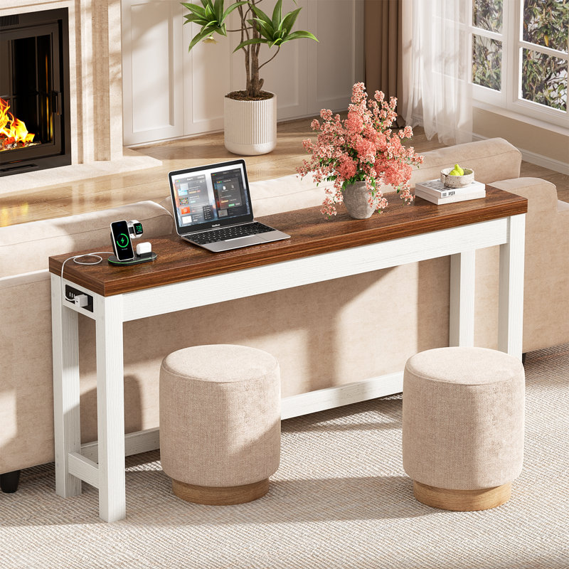 Console 63 pouces, Blanc, Chêne brun
