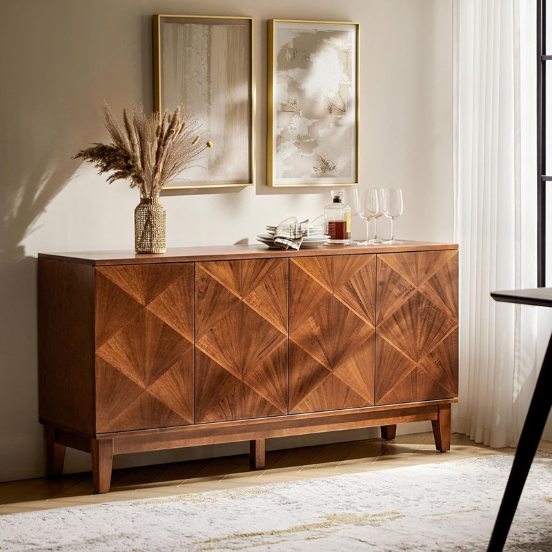 Console Mid-Century en noyer avec tablettes réglables