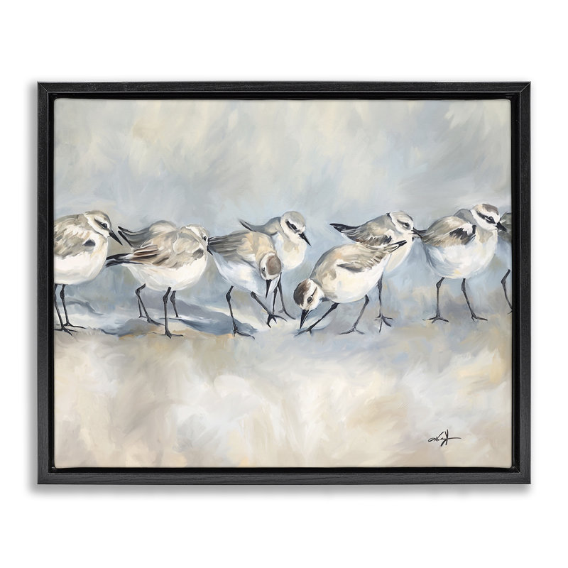 Cadre flottant Sandpiper Birds Mirage, design par Ramona Murdock, Cadre flottant noir de jais, H 17 po x l 21 po