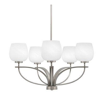 Astred Cavella 5 Light, Uplight, Chandelier Shown In Graphite Finish With 6" White Marble Glass