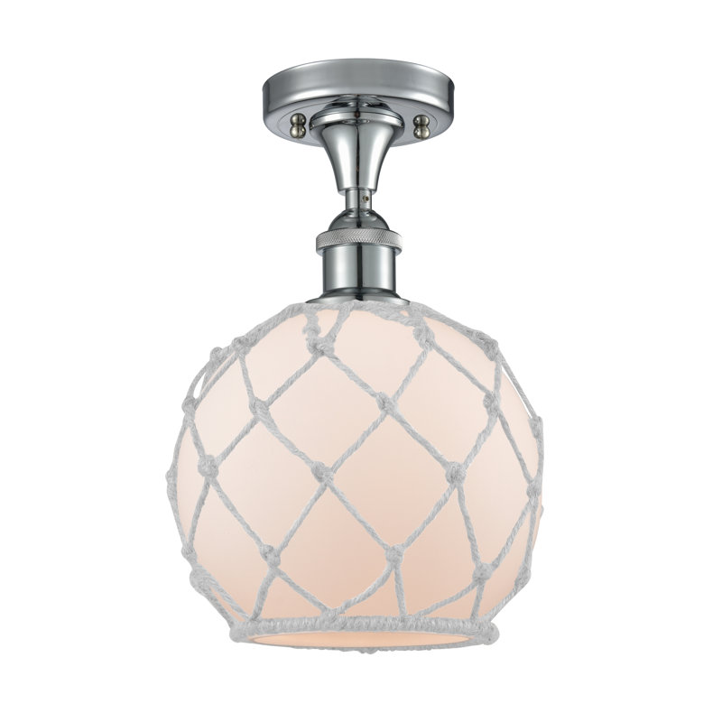 Alma Glass Semi Flush Mount, No Bulb Included, White/White, Polished Chrome