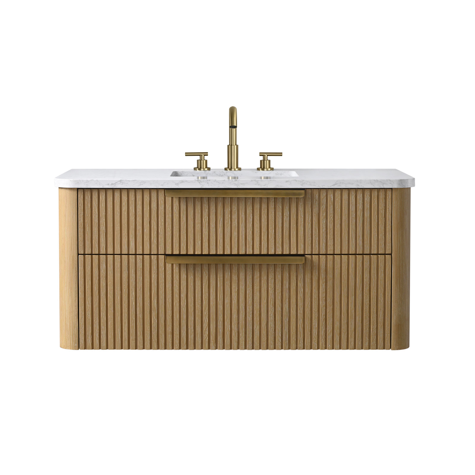 Liljan 42'' Wall-Mounted Single Bathroom Vanity, Classic Oak/Brushed Bronze