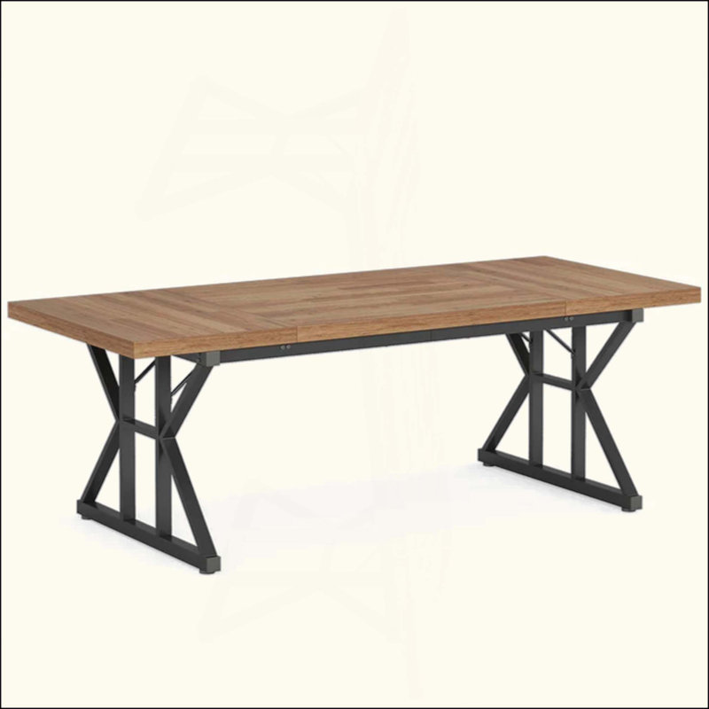 Kitchen Table,Dining Table,Industrial Executive Table, Walnut, Black