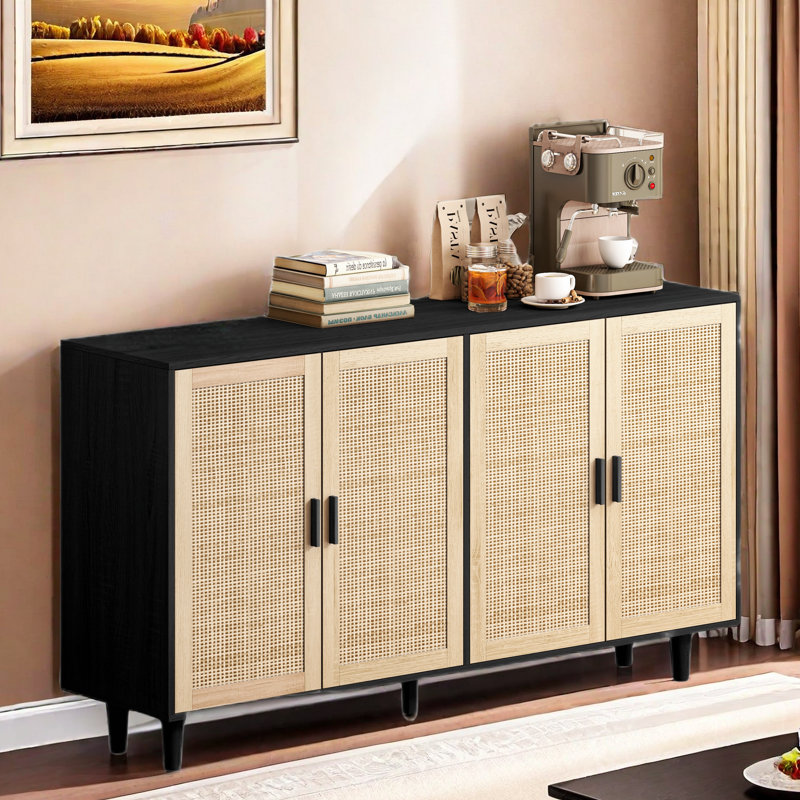 Elegant And Functional 4-door Rattan Sideboard