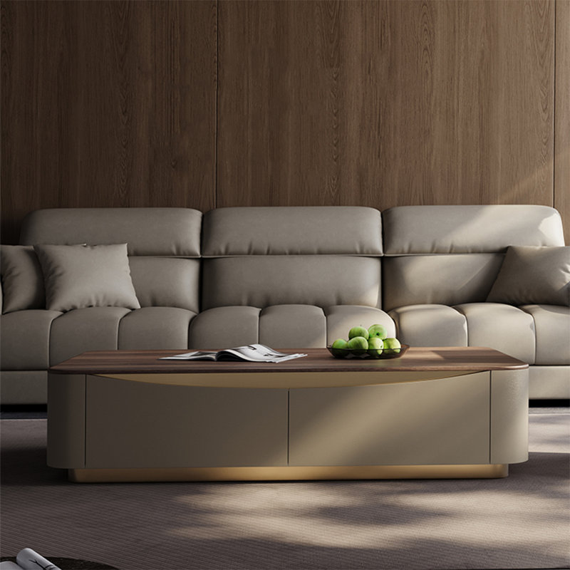 Light luxury rectangular solid wood coffee table, 15.7" H x 47.2" L x 23.6" W
