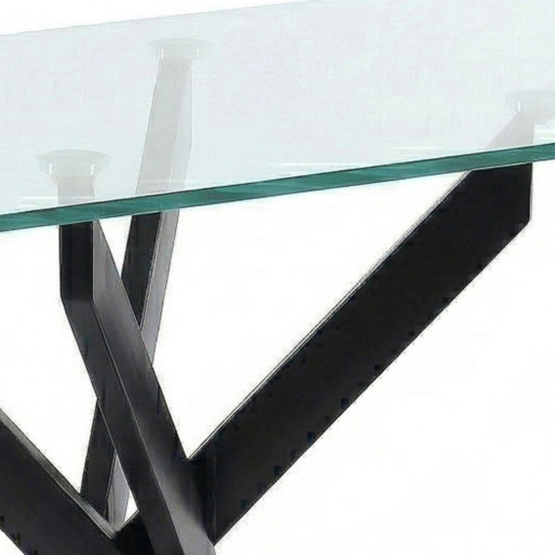 Table de salle à manger rectangulaire, table de cuisine en verre trempé de 47,2 pouces avec pieds en métal noir, table polyvalente moderne pour le bureau à domicile