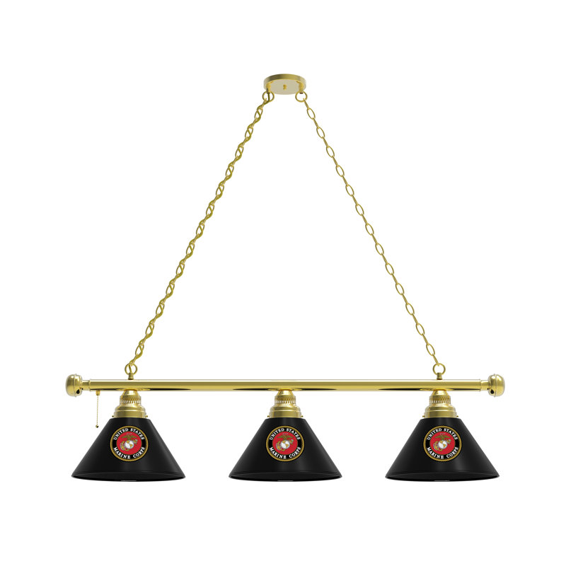 Luminaire suspendu linéaire pour table de billard 3 lumières US Armed Force, Laiton, U.S. Marines, U.S. Marines