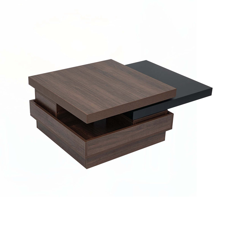 Wood 23.6" rectangle Coffee Table with Wood Grain Design, 1 Hidden Storage Space, Black/Brown