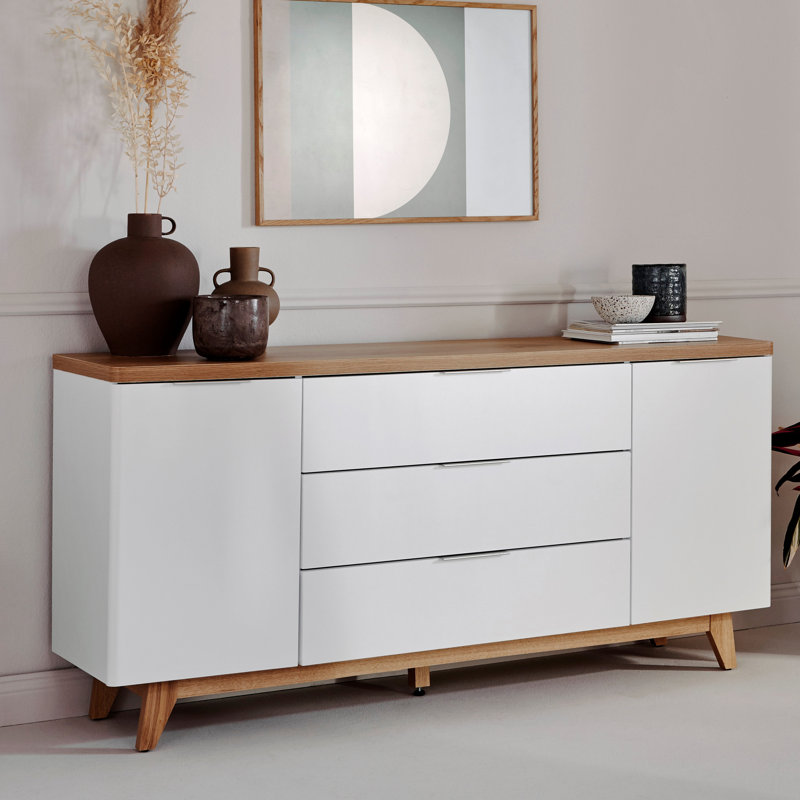 Buffet à 3 tiroirs de 62,99 po de largeur, Blanc / chêne