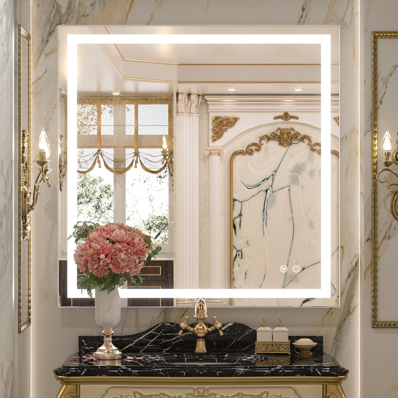 Lashaunte Rectangular Frameless 3 Color Adjustable Lighted Bathroom Vanity Mirror with Memory Function, Square, 36'' x 36''