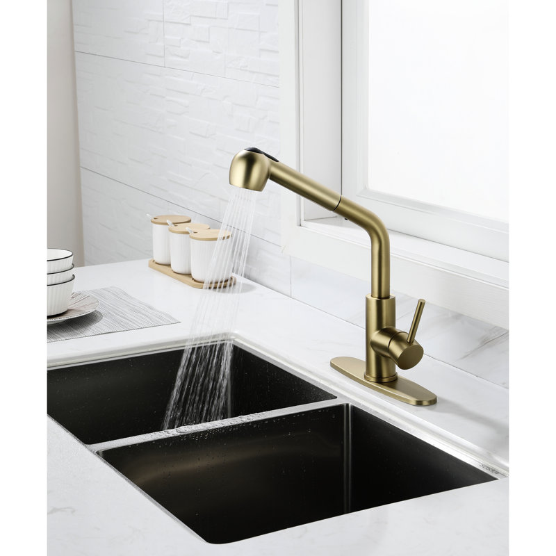 Spot Gold Stainless Steel Laundry Faucet With Single Pull-Out And Dual Spray, 360 Rotating Nozzle, Corrosion Treatment, Suitable For Daily Cleaning Spray In Stainless, High Simple Water Flow Control,