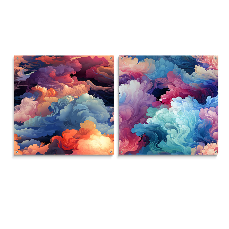 Cordaryl - Ensemble de 2 verres muraux abstraits en acrylique, H 16 po x l 33 po
