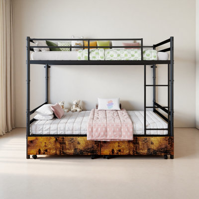 Lit superposé en métal avec tiroirs, lit superposé robuste avec garde-corps élevé et entrée sécuritaire, espace de rangement sous le lit, assemblage facile, silencieux