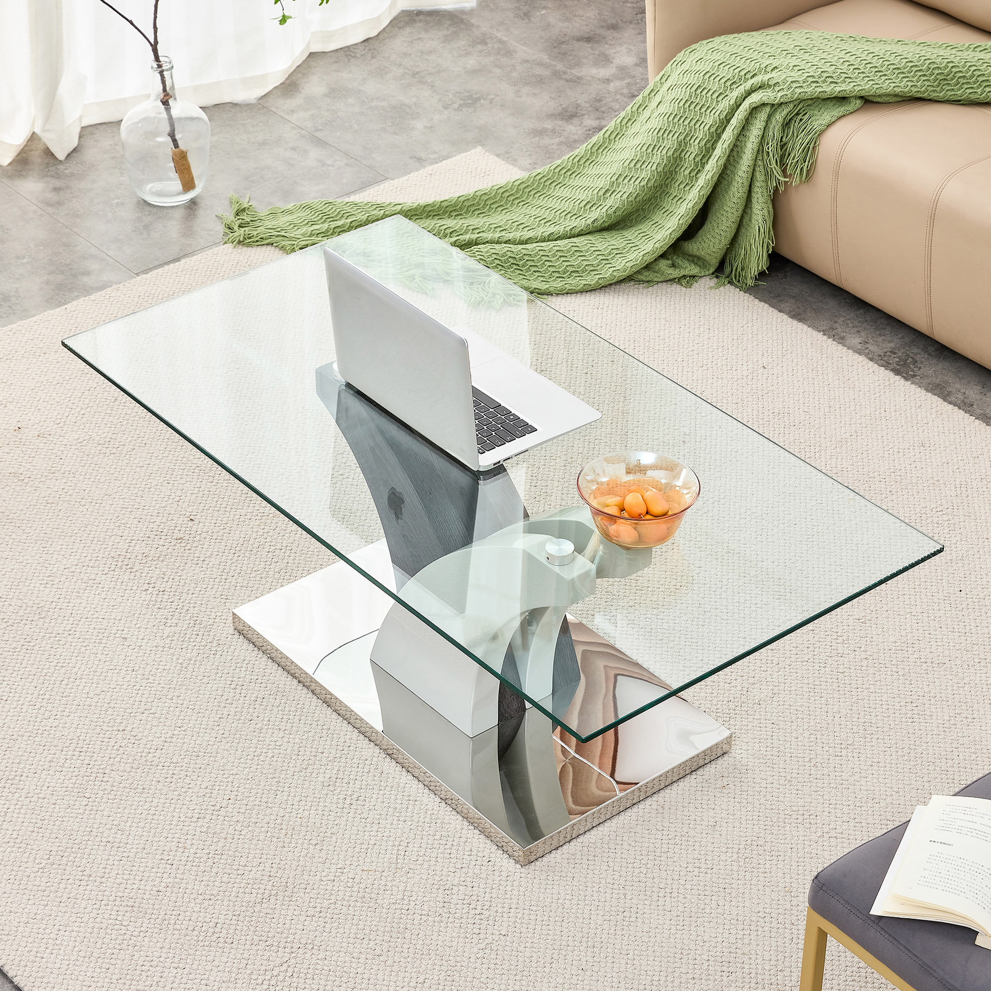 Ivy Bronx Modern Coffee Table With Tempered Glass Countertop And ...