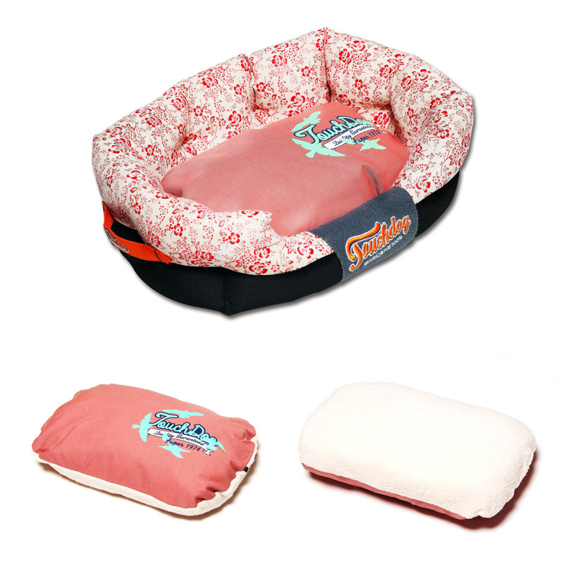 Lit pour chien rectangulaire Touchedog Floral-Galore, Moyen (l 25,6 po x P 15,8 po x H 10,3 po), Rouge