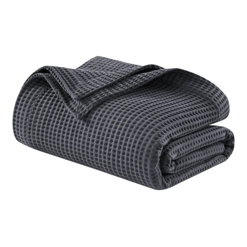 Modern Cotton Blanket, Dark Gray, King