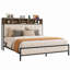 Cadre de lit Queen Size industriel à deux niveaux avec rangement intégré, tête de lit capitonnée en losanges et double port USB, en fer