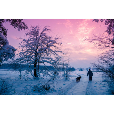 «Man Walking with Dog» - Photographie sur toile tendue
