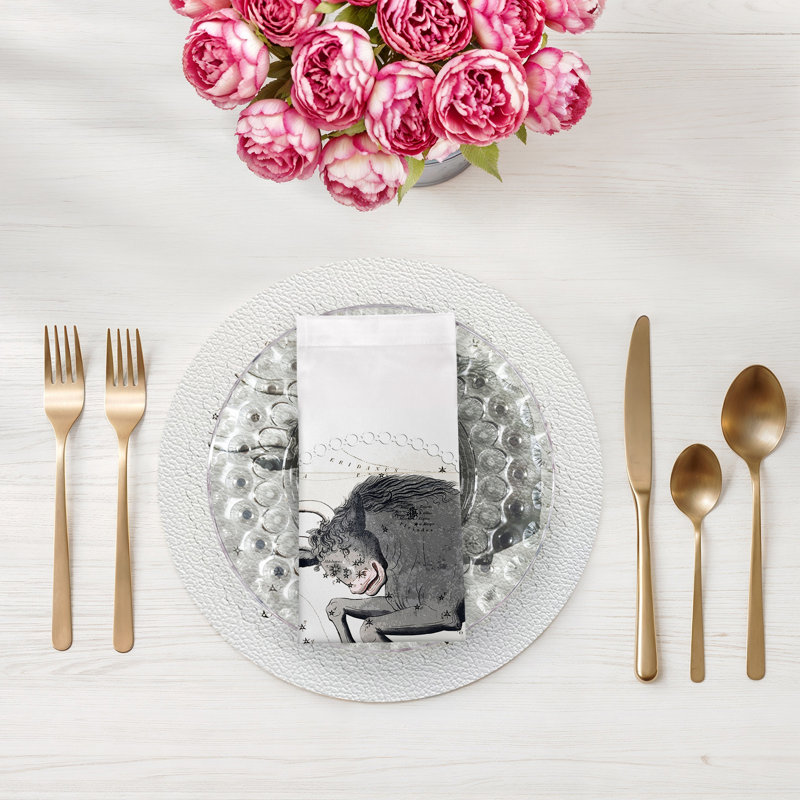 Zodiac Taurus Cotton Sateen Dinner Napkins, White