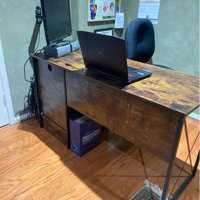 Labelle 55 W Writing Study Computer Table Workstation with Keyboard Tray Steelside Color (Top/Frame): Retro Gray Oak-Dark