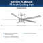 Ventilateur de plafond 5 pales avec télécommande et lumière à intensité variable RAVian-21123264-21123274