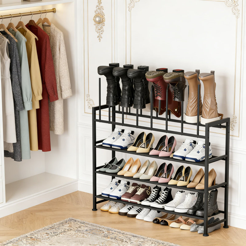 3-Tier Free Standing Boot Rack And Shoe Organizer - Heavy Duty Metal Storage For Tall Boots, Sneakers, And Footwear - Holds Up To 10 Pairs With Ventilated, Space-Saving Design