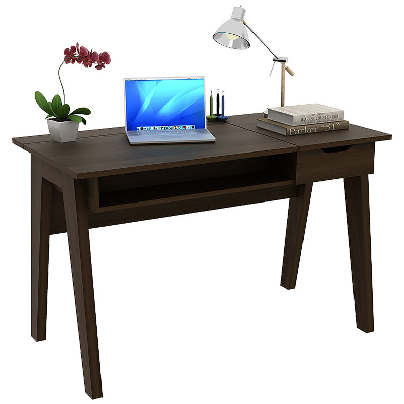 Corrigan Studio Vanity Table With Flip Mirror Writing Computer Desk Storage Drawer Walnut