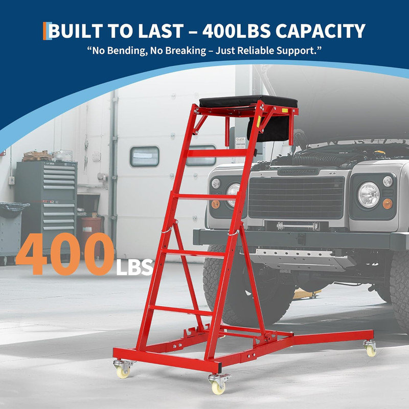 Adjustable Mechanic Creeper 49.2"-68.9" with Locking Wheels & Tool Pouch, Red