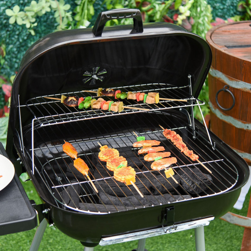 Barbecue au charbon portatif de 21 po avec roulettes et tablette inférieure, fumoir de barbecue avec évents réglables sur le couvercle pour le pique-nique du camping, noir